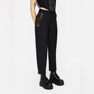 Nwt Disturbia High Rise Embroidered Tapered Tailored Trousers Dark Goth 16 Black